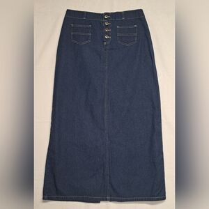 Route 66 Blue Denim Jean Skirt Maxi Button Fly Pockets Cotton 7/8